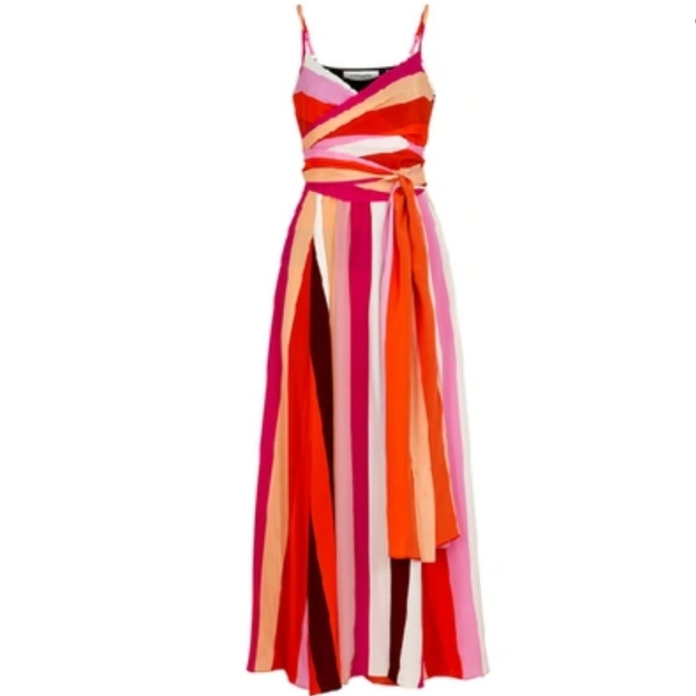 Diane Von Furstenberg Azalea Pink and  Multicolor Striped Maxi Dress Size S